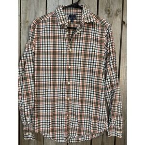 Gap Men's Premium Slim Fit Plaid Button Down Med Long Sleeve Brown Orange Plaid